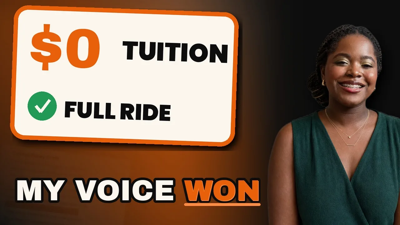 Samora, a Lionheart student, smiling. Caption: $0 tuition, full ride — my voice won.